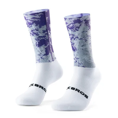 Image de ROCKBROS - Chaussettes de vélo unisexes, respirantes, antidérapantes, à compression, sans coutures, à séchage rapide, pour VTT, vélo de course, course à pied, randonnée, couleur violette, taille S