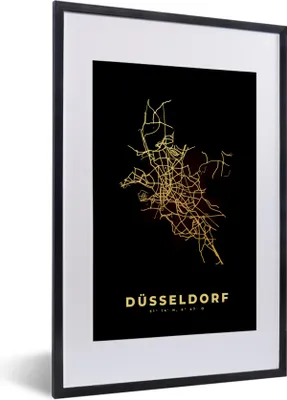 Produktbild von MuchoWow® Gerahmtes Poster Karte - Gold - Düsseldorf - Stadtplan 40x60 cm - Poster mit Schwarzem Bilderrahmen Wandposter Rahmen Foto Bilder - Poster in Rahmen