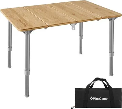 Produktbild von Famanu Klapptisch aus Bambus, höhenverstellbar, Aluminiumrahmen für Outdoor-Camping
