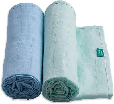 Productafbeelding van Famanu Burpdoekjes, extra groot, 120 x 120 cm - 2-pack (Mintgroen/Kristalblauw)