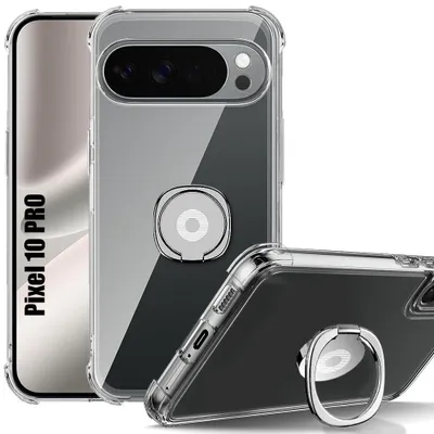 Image de Coque pour Google Pixel 10 Pro, Antichoc Transparent avec Support Bague Argenté Réglable
