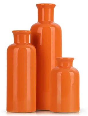 Productafbeelding van Solidchoice - Set van 3 Oranje Keramische Vazen, Minimalistische Decoratie