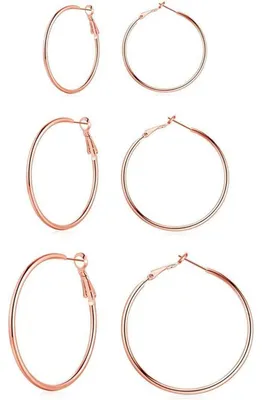 Produktbild von Creolen Set 925 Sterling Silber 40/50/60mm Damen Silber/Rosegold/Gold Rund Klapp-Creolen
