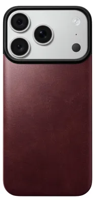 Image de Nomad, étui pour iPhone 18 Pro, dos en cuir Horween, compatible MagSafe, couleur bordeaux