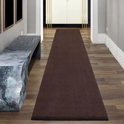 Produktbild von Moderner Hochflor Teppich Weich Pflegeleicht Strapazierfähig Wohnzimmer Schlafzimmer in Braun Größe - 80 x 300 cm