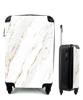 Produktbild von MuchoWow® Koffer Handgepäck Trolley Rollkoffer Kleine Reisekoffer mit 4 Rollen - Marmor - Gold - Weiß - Cabin Size < 55x40x23 cm & 55x40x20 cm - Fotokoffer - Kabinenkoffer - Boardgepäck - Reise-Box - Reisekoffer - Reisegepäck - Koffer mit Bild - Trolley für Kinder