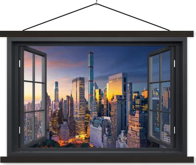 Produktbild von MuchoWow® Textilposter Ansicht - New York - Skyline 60x40 cm mit schwarzem Rahmen - Hölzernes