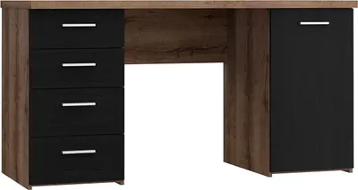 Produktbild von Furniture24 Schreibtisch 145 X 76 X 60 Cm Net106 Mt926-Z13M 4 Schubladen 1 Tür Fschlammeiche/Schwarzeiche