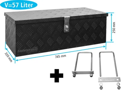 Produktbild von Truckbox DB055 Schwarz + inkl. Montagesatz MON5002 Deichselbox, Werkzeugbox, Alu Riffelblech, Transportbox, Alu Transportkiste, Anhängerkiste ca. 57 Liter