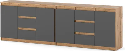 Zdjęcie produktu dla Komoda 240Cm Szafka Loft Z 6 Szufladami Nowoczesna Dąb Wotan Szary Mat