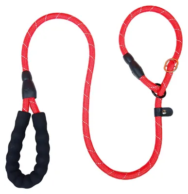 Obrázek produktu pro Vodítko pro psy, délka 4,3 metru, s obojkem, délka 130 cm, reflexní, polstrované, nylonové, kluzné, vhodné pro psy od malých až po velké, červené