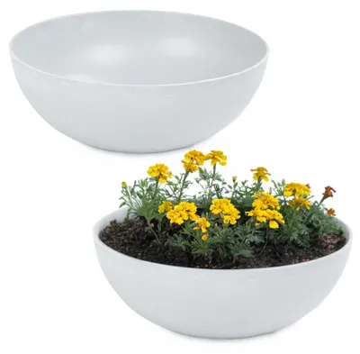 Image de Jardinière ronde ventrue de 20 cm pour l'extérieur, gris clair marbré