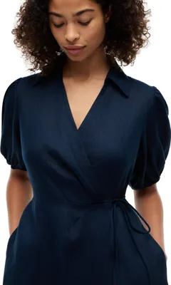 Produktbild von Tommy Hilfiger Damen Wickelkleid Linen Wrap Midi-Länge, Blau (Dark Night Navy), 32