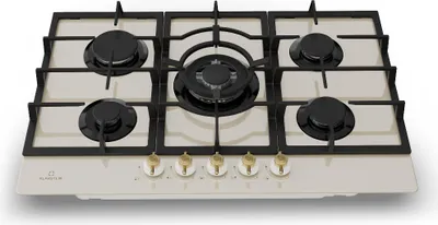 Produktbild von Klarstein Victoria - Gaskochfeld Gasherd, Einbau, Sabaf-Brenner, Erdgas/Propangas, Sicherheitsventile, automatische Abschaltung, Topfträger aus Gusseisen, Glaskeramik Retro-Look, 5-flammig, weiß