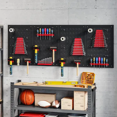 Produktbild von SUGIFT Wandregal Lagersystem, Schüttenregal mit Sichtlagerkästen, Stahl, Schwarz Rot | 60 x 40 cm | 38-teilig | mit Haken