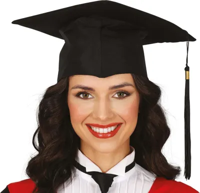 Produktbild von Absolvent Doktorhut Feierliche Kopfbedeckung Akademischer Hut Abschluss Sommer Mode Stil Schwarz Roter Schal, Farbe: Schwarz