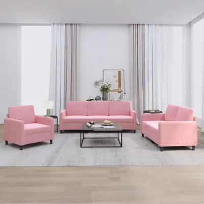 Image de vidaXL 3-pc. Ensemble de canapés en velours rose