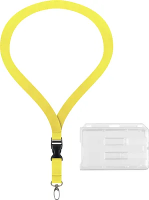 Produktbild von 10 Stück SET: 5x Lanyard Gelb Keyholder Umhängeband 20mm Polyester mit Steckschnalle und starkem Karabinerhaken + 5 x Ausweis Halter Kartenhalter Keychain Lanyards Schlüsselband