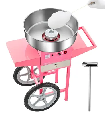 Obrázek produktu pro VEVOR elektrický stroj na cukrovou vatu komerční stroje na cukrovou vatu s vozíkem (1000 W) s 52 cm nerezovou miskou a naběračkou na cukr a zásuvkou