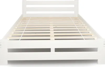 Produktbild von Holzbett 120x200 cm mit Lattenrost Modern Bett Bed Kiefer Massiv Bettgestell Doppelbett Massivholzbett Klassisch | Komfortabel & Langlebig | Skandinavisch Boho Landhaus Kopfteil mittel weiß