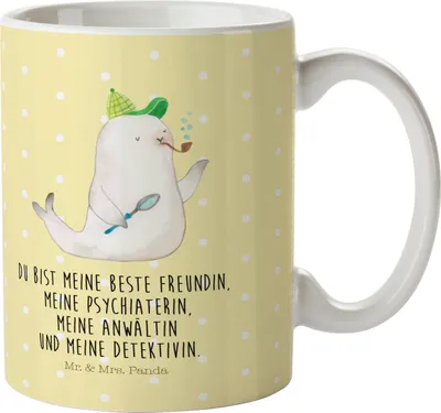 Produktbild von Mr. & Mrs. Panda Pott Robbe Sherlock - Gelb Pastell - Geschenk, Trinklernbecher, Camping Tasse, Kindergarten Becher, Lustige Sprüche, Kunststoffbecher, Plastikbecher