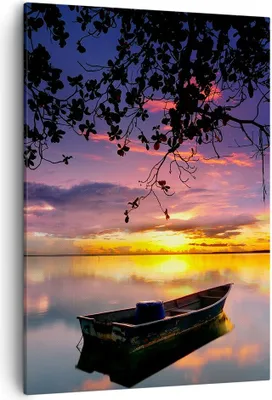 Produktbild von Bild auf Leinwand - Leinwandbild - Einteilig - Boot Sonnenuntergang See Himmel - 50x70cm - Wand Bild - Wandbilder - Leinwanddruck - Wanddekoration - Leinwand bilder - Wandbild - PA50x70-2967