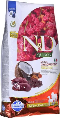 Productafbeelding van Farmina Pet Food N&D Quinoa, voor volwassen dieren, geschikt voor grote honden (26 tot 44 kg) en middelgrote honden (11 tot 25 kg), met wild, 7 kg