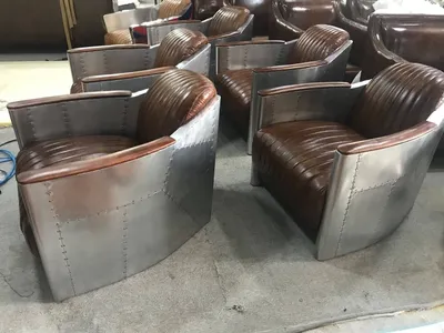 Immagine prodotto di Sessel Echtleder Couch Sofa Flugzeug club Lounge Retro Aviator Vintage Aluminium