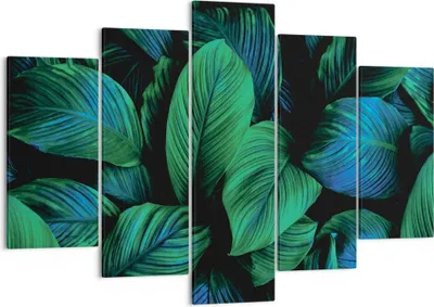 Produktbild von Bild auf Leinwand - Leinwandbild - 5 Teile - Blätter Pflanzen Exotik - 150x100cm - Wand Bild - Wanddeko - Wandbilder - Leinwanddruck - Bilder - Wanddekoration - Leinwand bilder - EA150x100-5066