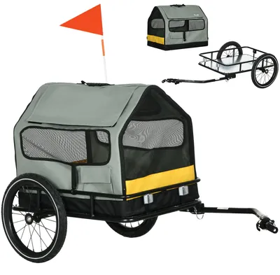 Image de Remorque pour chien 3 en 1 PawHut, niche pour animaux, remorque de transport avec bandes réfléchissantes