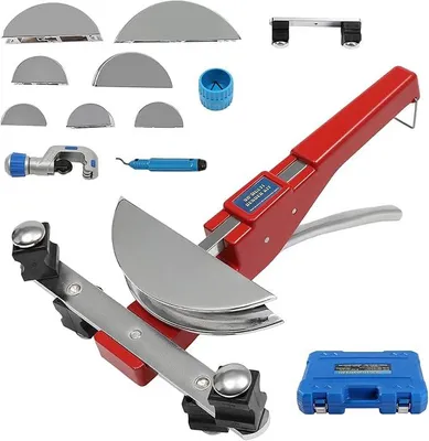 Produktbild von Rohrbieger, Rohrbiegemaschine mit 7 Rohrbiegekopf, Handrohrbieger Satz 6-22 mm Rohrbiegegerät mit Rohrschneider, Biegeradius bis 90°, für Kupferrohren Aluminiumrohren