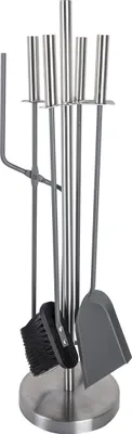 Immagine prodotto di ADGO Set moderno di attrezzi per camino, set di 5 pezzi in acciaio inossidabile, diametro 17,5 * 67 cm, grigio67 cm, grigio
