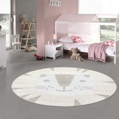 Produktbild von Spiel Kinderzimmer Teppich „High Low“ Katzenmotiv creme braun Größe - 160 cm Rund