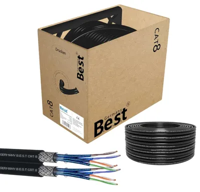 Produktbild von B.E.S.T. 100 m CAT 8.1 Duplex Outdoor Netzwerkkabel S/FTP 40 Gbit/s 2000 MHz AWG 23/1 Kupfer PE Schwarz