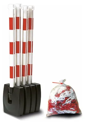 Produktbild von Moravia Kettenständer Set klappbar rot/weiß 4 Pfosten 50 x 900 mm + 10 m Kette 4 Stk.