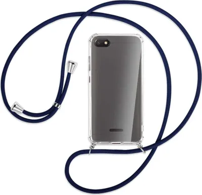 Produktbild von Handykette Backcover-Schutzhülle mit Band (Metall silberfarben) für Xiaomi Redmi 6A - dunkelblau
