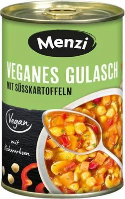 Produktbild von Menzi Veganes Gulasch mit Süßkartoffeln 400 G Dose  Vegan Laktosefrei Ausgewogen, würzig