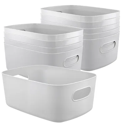Image de Paniers de rangement en plastique, gris, 10 pièces, 24,5 x 18 x 10 cm, empilables, pour la cuisine