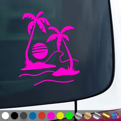 Produktbild von PantherPixel Palmen Aufkleber Meer Camping Bus Reisen Sonne Strand Sticker Auto Geschenkidee Farbe Neon-Pink