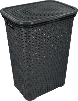 Productafbeelding van Wasmand met deksel, wasgoedopslag van riet, wassorteerder van kunststof (65 liter - vierkant, antraciet)