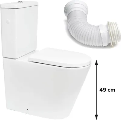 Produktbild von SAT Brevis Stand- WC Kombi-WC Toilette Set spülrandlos mit erhöhter Sitzfläche 49 cm SoftClose WC-Sitz inkl. flexiblem Anschlussrohr, weiß