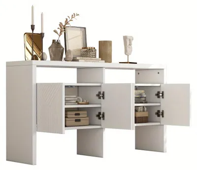 Productafbeelding van Dressoir - Ladekast - Opbergkast - Buffetkast - Kast - Wit MDF - 140x75x35 cm - Met Open Vakken en 4 Deuren