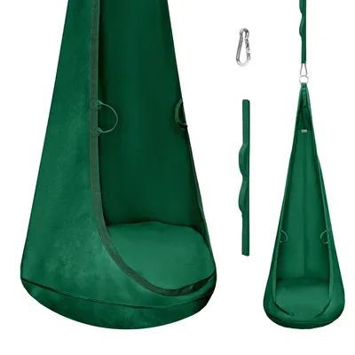 Immagine prodotto di MAMOI® poltrona sospesa a bozzolo in tessuto velvet con cuscino e prolunga, elegante seduta sospesa per la casa