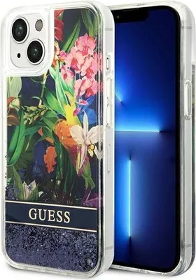 Obrázek produktu pro Guess GUHCP14MLFLSB Apple iPhone 14 Plus / 15 Plus blue hardcase Flower Liquid Glitter