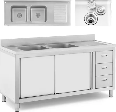 Obrázek produktu pro Expondo Royal Catering Skříň pod dřez - 2 umyvadla -  - nerezová ocel - 160 x 60 cm