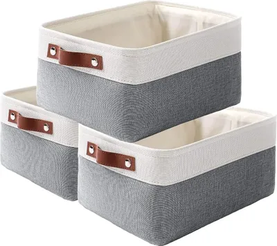 Produktbild von Stoff Aufbewahrungsk?rbe, 3er Set Organizer Box fš¹r Zuhause, Schlafzimmer, Wohnheim, Make-up(Kaltes Grau, Klein)