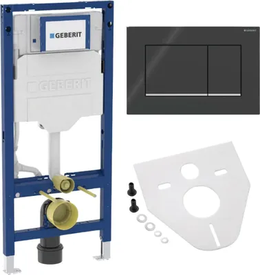 Produktbild von BADfabrik24 Geberit Duofix Element für Wand-WC, 112 cm, mit Sigma UP-Spülkasten 12 cm + Geberit Sigma30 Betätigungsplatte für 2-Mengenspülung schwarz/hochglanz verchromt inkl. Montageset für Wand-WC