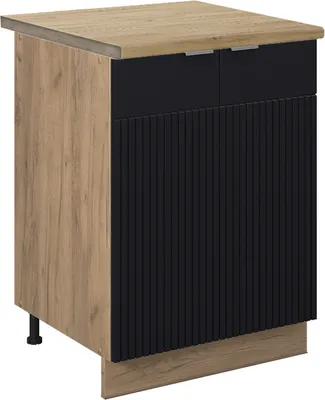 Produktbild von Küchenunterschrank Vicco Fame-Line Schwarz gestreift 60 cm , AP Eiche, Model 50758