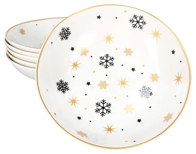 Produktbild von 6x Stars schwarz & gold Suppenteller 500ml tiefe Teller Pasta Salat Weihnachten