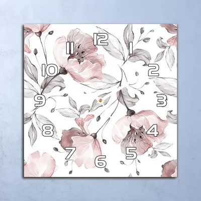 Produktbild von Deko Glasuhr Wanduhr 30x30 Blumendesign Kunst Quarz Küchenuhr Bürouhr